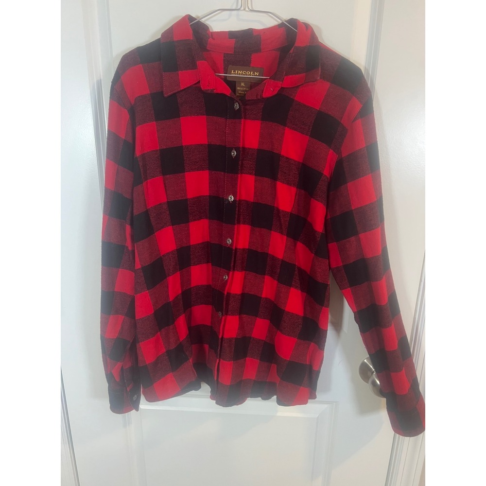 Lincoln Outfitters Mens Flannel Shirt Buffalo Plaid Red Black XL